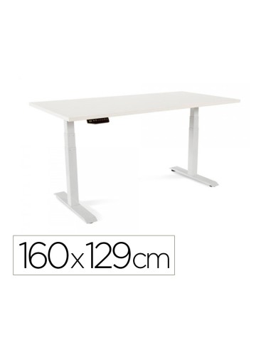 Mesa rocada regulable en altura electricamente hasta 129 cm estructura de acero tablero 160 cm color blanco