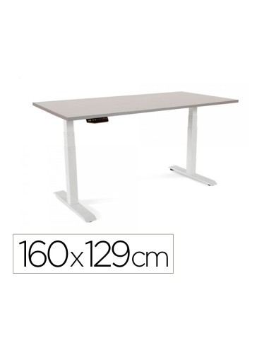 Mesa rocada regulable en altura electricamente hasta 129 cm estructura de acero tablero 160 cm color gris