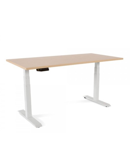 Mesa rocada regulable en altura electricamente hasta 129 cm estructura de acero tablero 160 cm color haya Mesa rocada regulable en altura electricamente hasta 129 cm estructura de acero tablero 160 cm color haya
