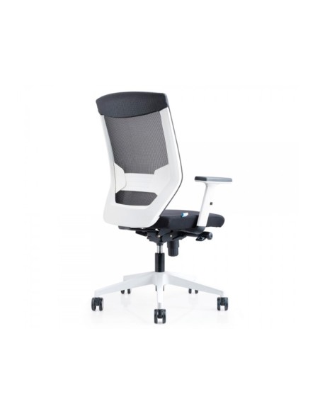 Silla rocada de oficina con brazos regulables y respaldo malla negro tapizada en tela ignifuga negro color blanco Silla rocada de oficina con brazos regulables y respaldo malla negro tapizada en tela ignifuga negro color blanco
