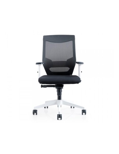 Silla rocada de oficina con brazos regulables y respaldo malla negro tapizada en tela ignifuga negro color blanco