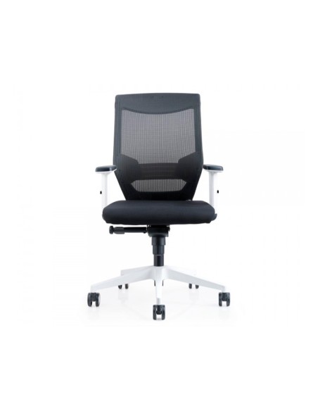 Silla rocada de oficina con brazos regulables y respaldo malla negro tapizada en tela ignifuga negro color blanco Silla rocada de oficina con brazos regulables y respaldo malla negro tapizada en tela ignifuga negro color blanco