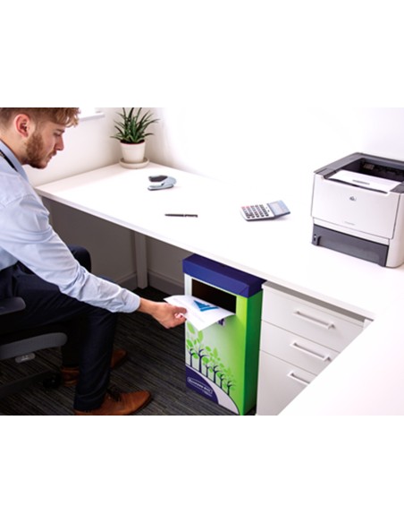 Contenedor papelera reciclaje fellowes carton doble 100 reciclado montaje manual entrada superior 69 litros