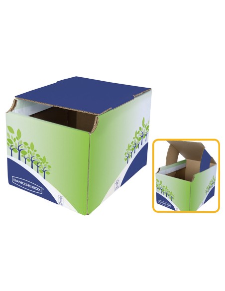 Contenedor papelera reciclaje fellowes sobremesa carton 100 reciclado montaje manual entrada frontal y tapa