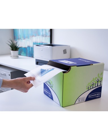 Contenedor papelera reciclaje fellowes sobremesa carton 100 reciclado montaje manual entrada frontal y tapa