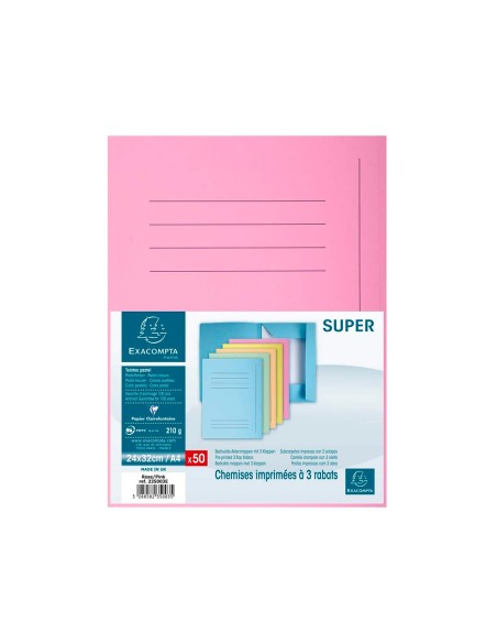 Subcarpeta cartulina con 3 solapas exacompta din a4 impresa rosa 210 gr
