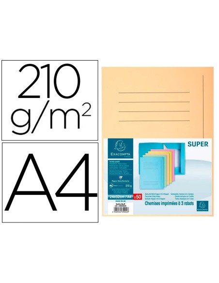 Subcarpeta cartulina con 3 solapas exacompta din a4 impresa crema 210 gr