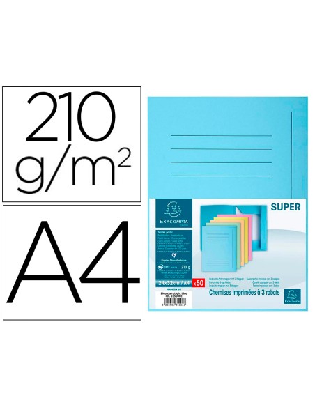 Subcarpeta cartulina con 3 solapas exacompta din a4 impresa azul claro 210 gr