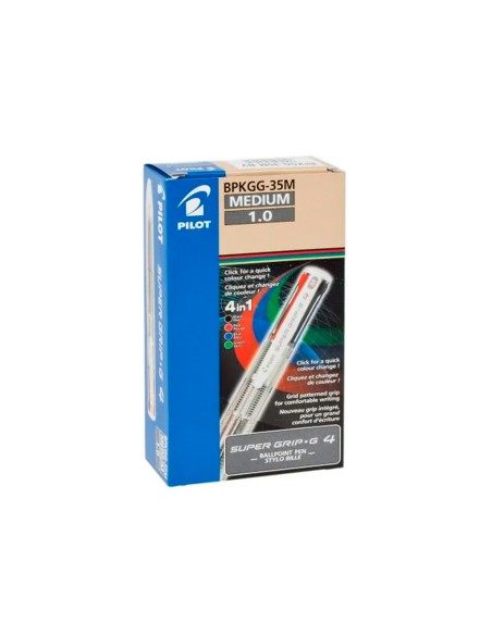 Boligrafo pilot super grip g 4 colores retractil sujecion de caucho tinta base de aceite cuerpo color verde