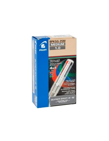 Boligrafo pilot super grip g 4 colores retractil sujecion de caucho tinta base de aceite cuerpo color azul