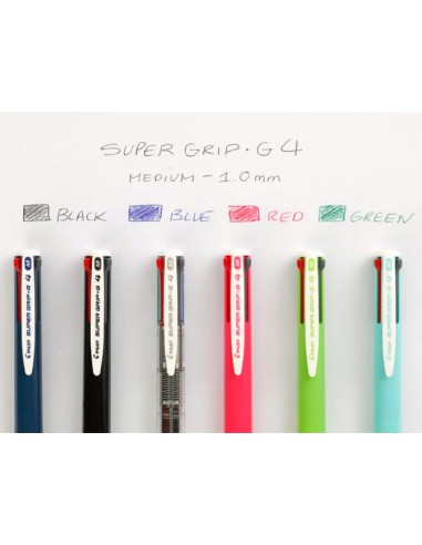 Boligrafo pilot super grip g 4 colores retractil sujecion de caucho tinta base de aceite cuerpo color negro