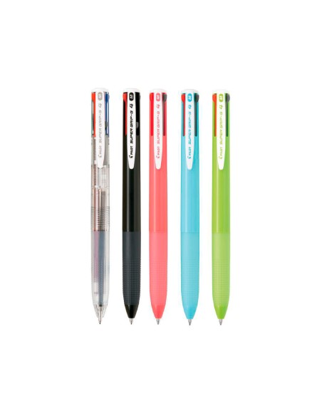 Boligrafo pilot super grip g 4 colores retractil sujecion de caucho tinta base de aceite cuerpo color negro
