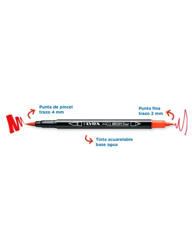 Rotulador lyra aqua brush acuarelable doble punta y pincel tonos primarios blister de 6 unidades