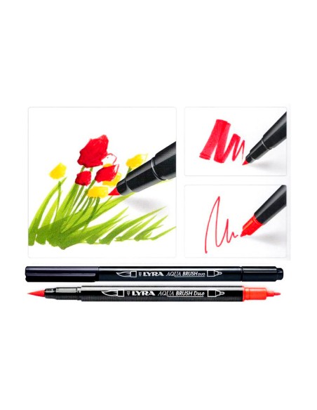 Rotulador lyra aqua brush acuarelable doble punta y pincel tonos primarios blister de 6 unidades