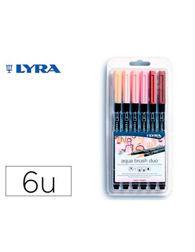 Rotulador lyra aqua brush acuarelable doble punta y pincel tonos piel blister de 6 unidades surtidas