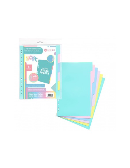 Separador carchivo polipropileno soft extra fuerte din a4 multitaladro juego de 6 posiciones