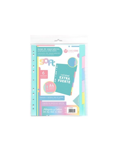Separador carchivo polipropileno soft extra fuerte din a4 multitaladro juego de 6 posiciones