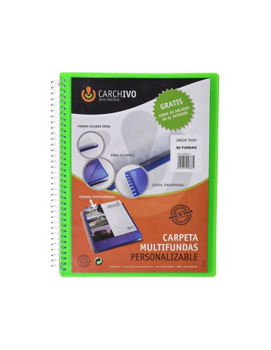 Carpeta carchivo archivex polipropileno canguro verde escaparate con espiral 40 fundas cierre gomas din a4