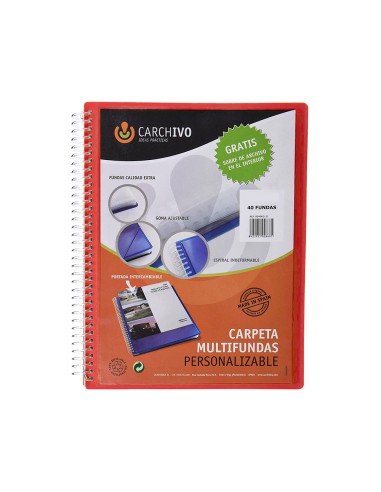 Carpeta carchivo archivex polipropileno canguro roja escaparate con espiral 40 fundas cierre gomas din a4