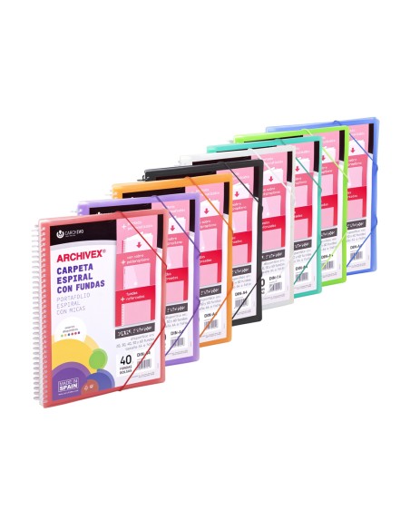 Carpeta carchivo archivex polipropileno canguro naranja escaparate con espiral 40 fundas cierre gomas din a4