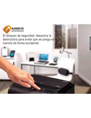 Destructora de documentos fellowes 10m capacidad de corte 10 h seguridad p5 destruye grapas y tarjetas de