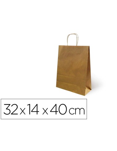 Bolsa kraft basika natural reciclado 90 gr asa retorcida tamano l 320x140x400 mm