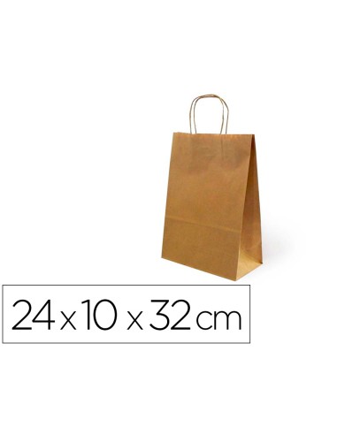 Bolsa kraft basika natural reciclado 90 gr asa retorcida tamano s 240x100x320 mm