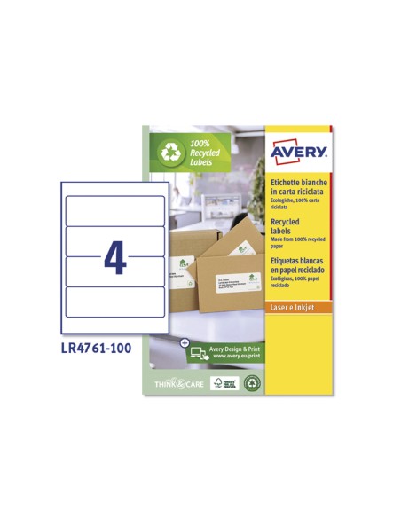 Etiqueta adhesiva avery papel blanco reciclado para archivador 192x61 mm laser pack de 400 etiquetas
