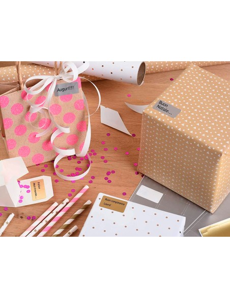 Etiqueta adhesiva tico papel satinado oro plata laser medidas surtidas caja de 626 unidades