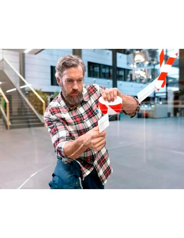 Cinta adhesiva q connect de seguridad rojo y blanco 20 mt x 48 mm