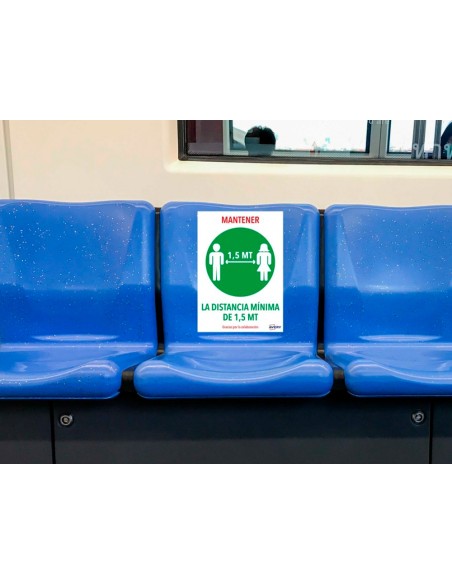 Senal adhesiva avery mantener distancia minina de 15 mt din a4 resistente a los rayos uv pack de 2 unidades