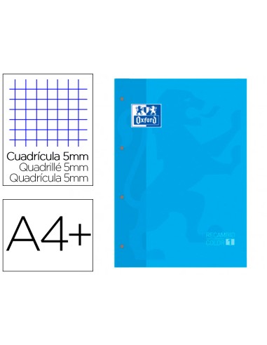 Recambio color 1 oxford din a4 80 hojas 90 gr cuadro 5 mm 4 taladros color turquesa