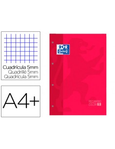 Recambio color 1 oxford din a4 80 hojas 90 gr cuadro 5 mm 4 taladros color rojo