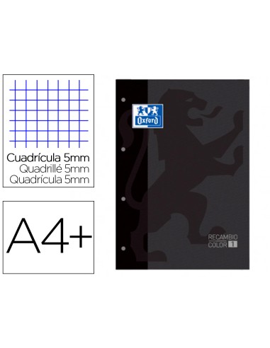 Recambio color 1 oxford din a4 80 hojas 90 gr cuadro 5 mm 4 taladros color negro