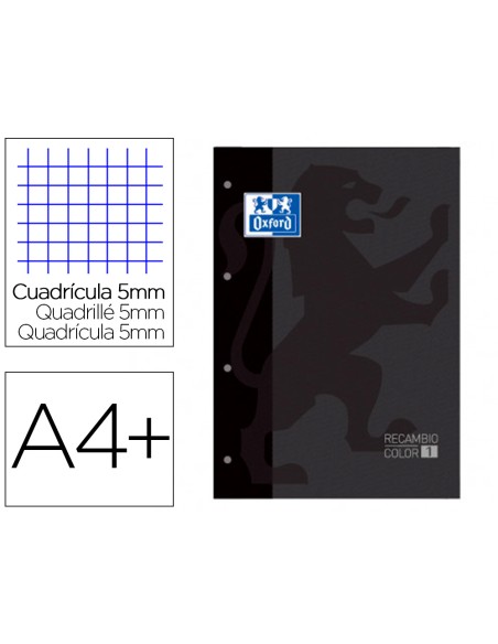 Recambio color 1 oxford din a4 80 hojas 90 gr cuadro 5 mm 4 taladros color negro