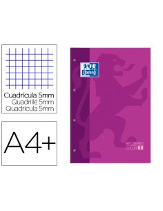 Recambio color 1 oxford din a4 80 hojas 90 gr cuadro 5 mm 4 taladros color morado