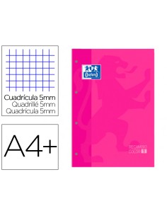 Recambio color 1 oxford din a4 80 hojas 90 gr cuadro 5 mm 4 taladros color fucsia