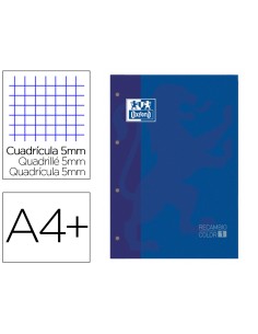 Recambio color 1 oxford din a4 80 hojas 90 gr cuadro 5 mm 4 taladros color azul oscuro