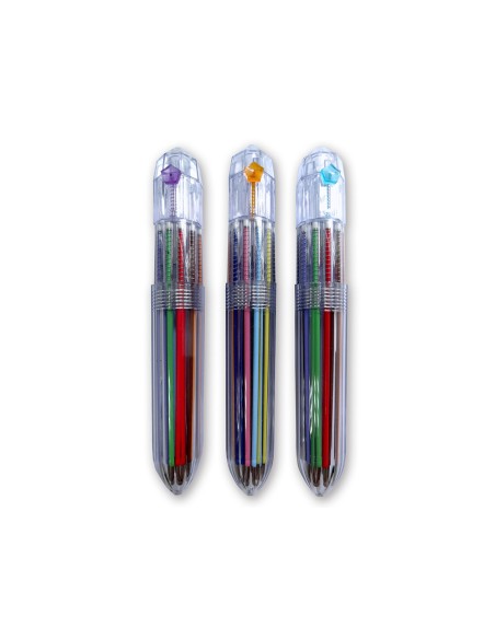 Boligrafo liderpapel 10 en 1 cuerpo transparente 10 colores 1 mm retractil