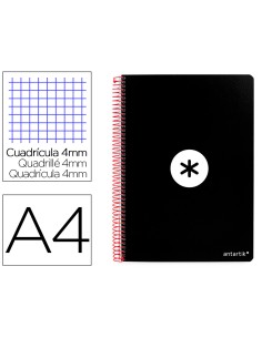 Cuaderno espiral a4 antartik tapa dura 80h 90gr cuadro 4mm con margen color negro