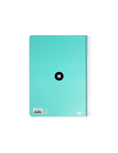 Cuaderno espiral a4 antartik tapa dura 80h 90gr cuadro 4mm con margen color menta