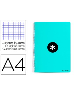 Cuaderno espiral a4 antartik tapa dura 80h 90gr cuadro 4mm con margen color menta