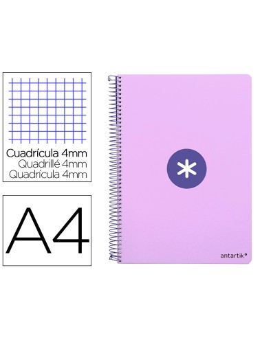 Cuaderno espiral a4 antartik tapa dura 80h 90gr cuadro 4mm con margen color lavanda
