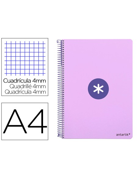 Cuaderno espiral a4 antartik tapa dura 80h 90gr cuadro 4mm con margen color lavanda
