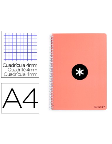 Cuaderno espiral a4 antartik tapa dura 80h 90gr cuadro 4mm con margen color coral