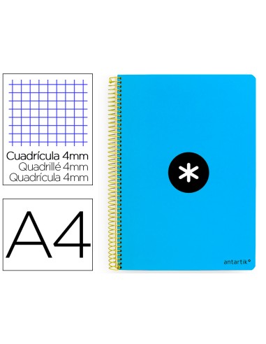 Cuaderno espiral a4 antartik tapa dura 80h 90gr cuadro 4mm con margen color azul