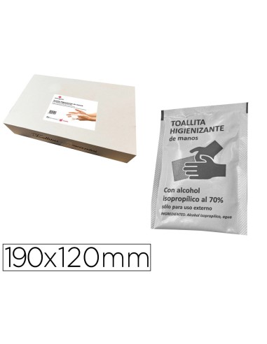 Toallita higienizante hidroalcoholica para manos medidas 190 x 120 mm paquetes individuales caja 500 unidades