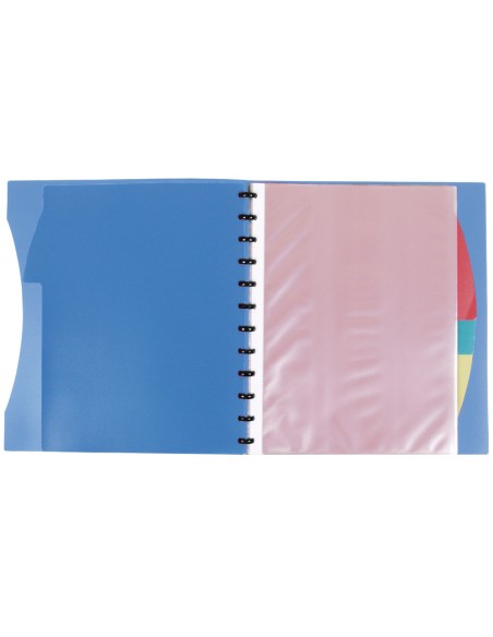 Carpeta liderpapel a4 con 40 fundas intercambiables 5 sep sobre y gomilla portada y lomo personalizable azul