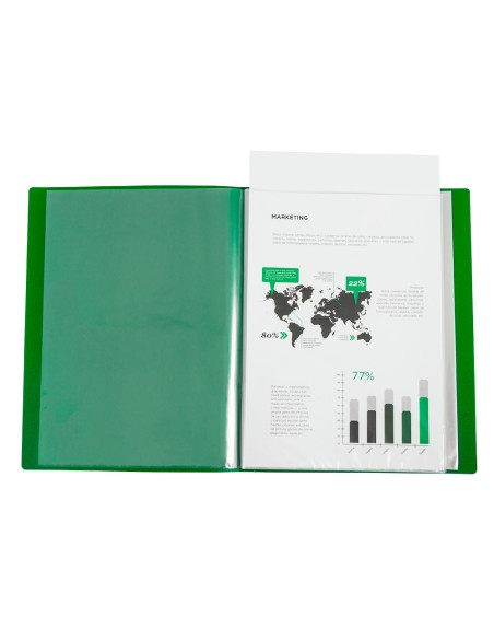 Carpeta liderpapel 80 fundas canguro pp din a4 verde translucido portada y lomo personalizable