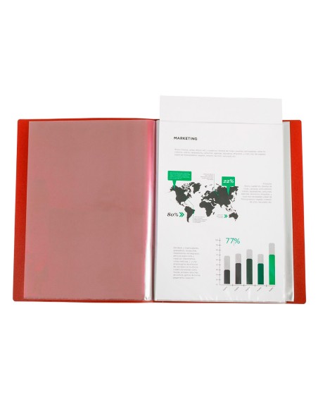 Carpeta liderpapel 80 fundas canguro pp din a4 rojo translucido portada y lomo personalizable